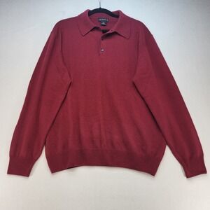 Enzo Mantovani Polo Sweater Mens L Red‎ Silk Cashmere Long Sleeve Made in Italy